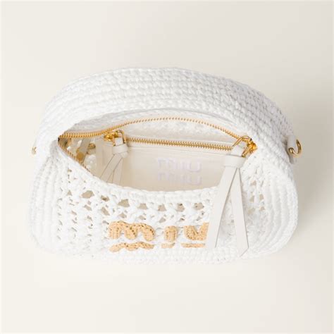 White/beige Wander Woven Fabric Hobo Bag 